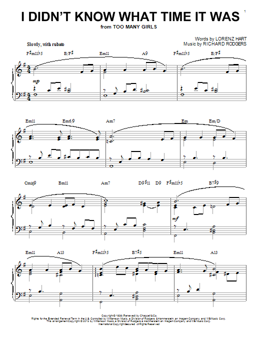 Rodgers & Hart I Didn't Know What Time It Was (arr. Brent Edstrom) Sheet Music Notes & Chords for Piano - Download or Print PDF