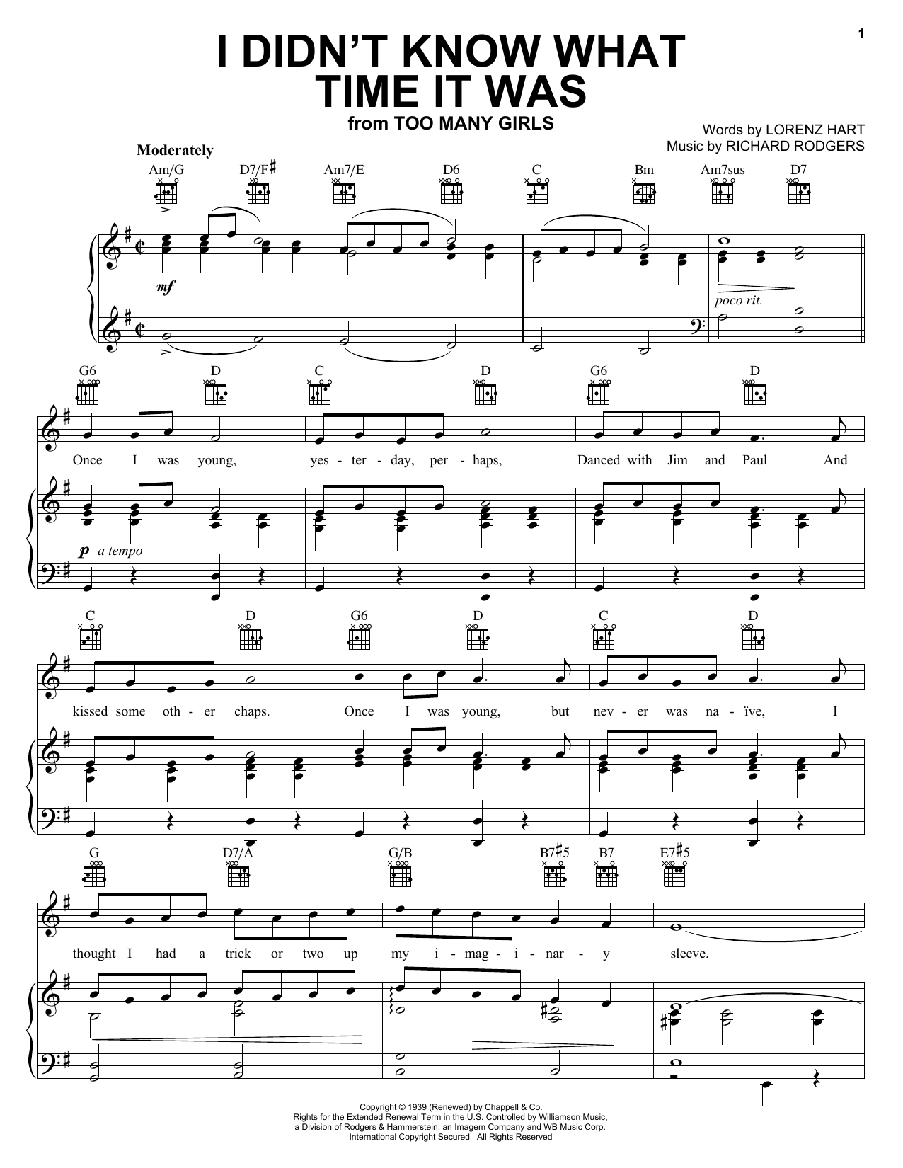 Rodgers & Hart I Didn't Know What Time It Was Sheet Music Notes & Chords for Easy Guitar Tab - Download or Print PDF