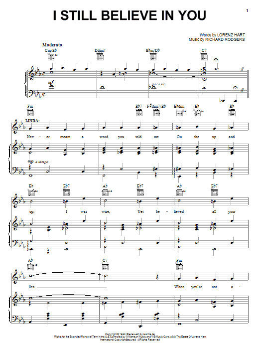 Rodgers & Hart I Still Believe In You Sheet Music Notes & Chords for Piano, Vocal & Guitar (Right-Hand Melody) - Download or Print PDF