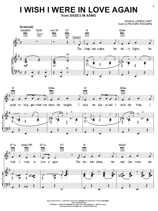 Rodgers & Hart I Wish I Were In Love Again Sheet Music Notes & Chords for Melody Line, Lyrics & Chords - Download or Print PDF