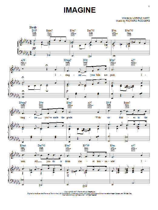 Rodgers & Hart Imagine Sheet Music Notes & Chords for Piano, Vocal & Guitar (Right-Hand Melody) - Download or Print PDF