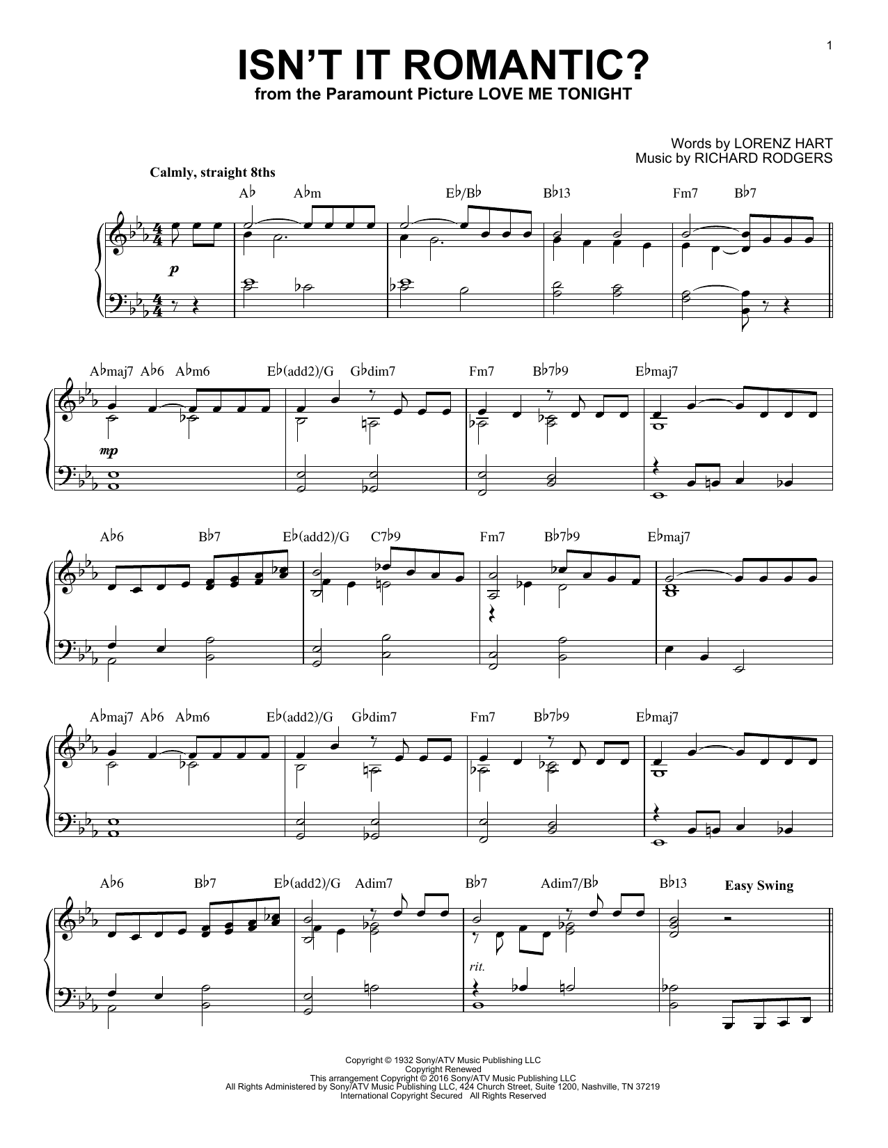 Rodgers & Hart Isn't It Romantic? (arr. Brent Edstrom) Sheet Music Notes & Chords for Piano - Download or Print PDF