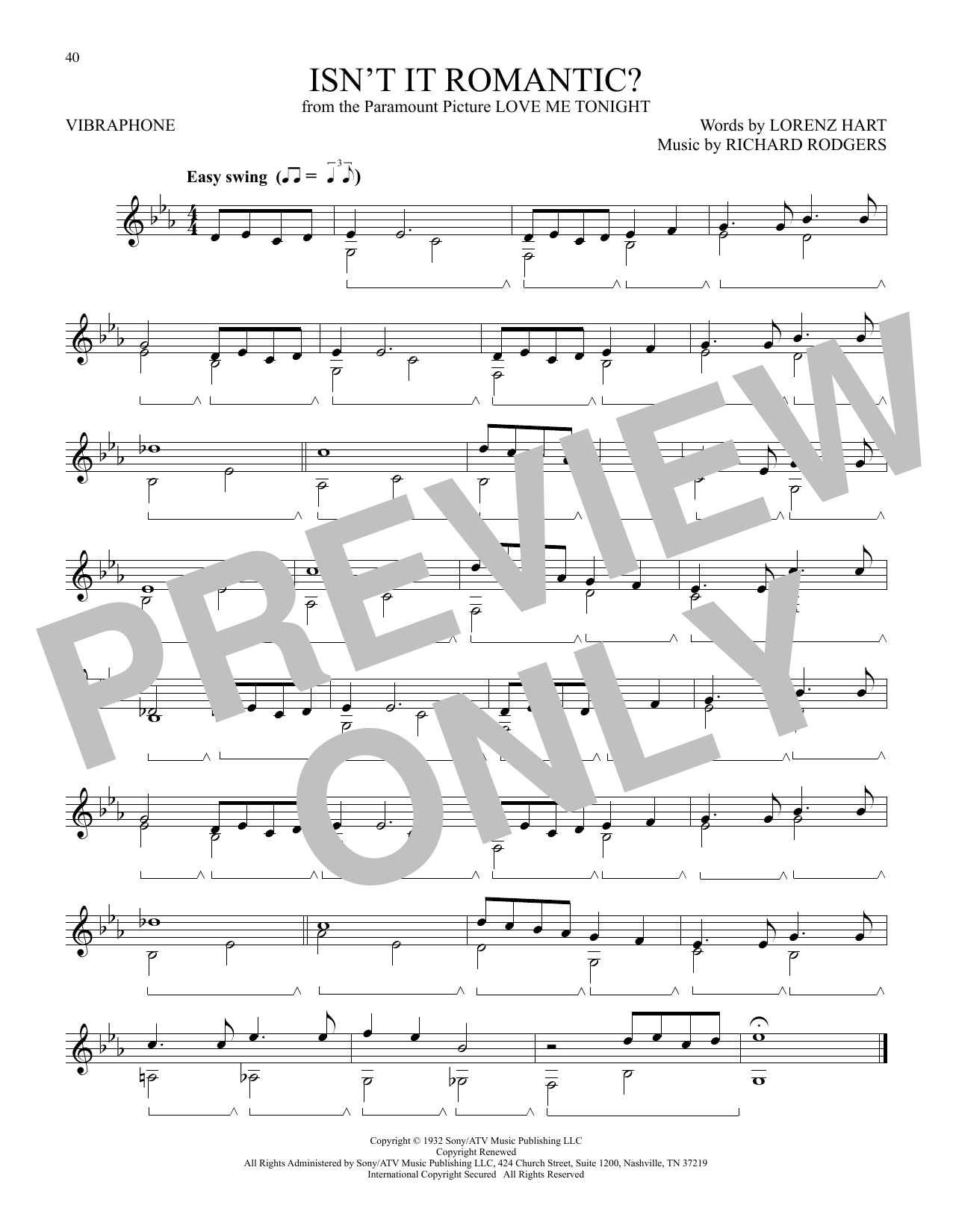 Rodgers & Hart Isn't It Romantic? (from Love Me Tonight) Sheet Music Notes & Chords for Vibraphone Solo - Download or Print PDF