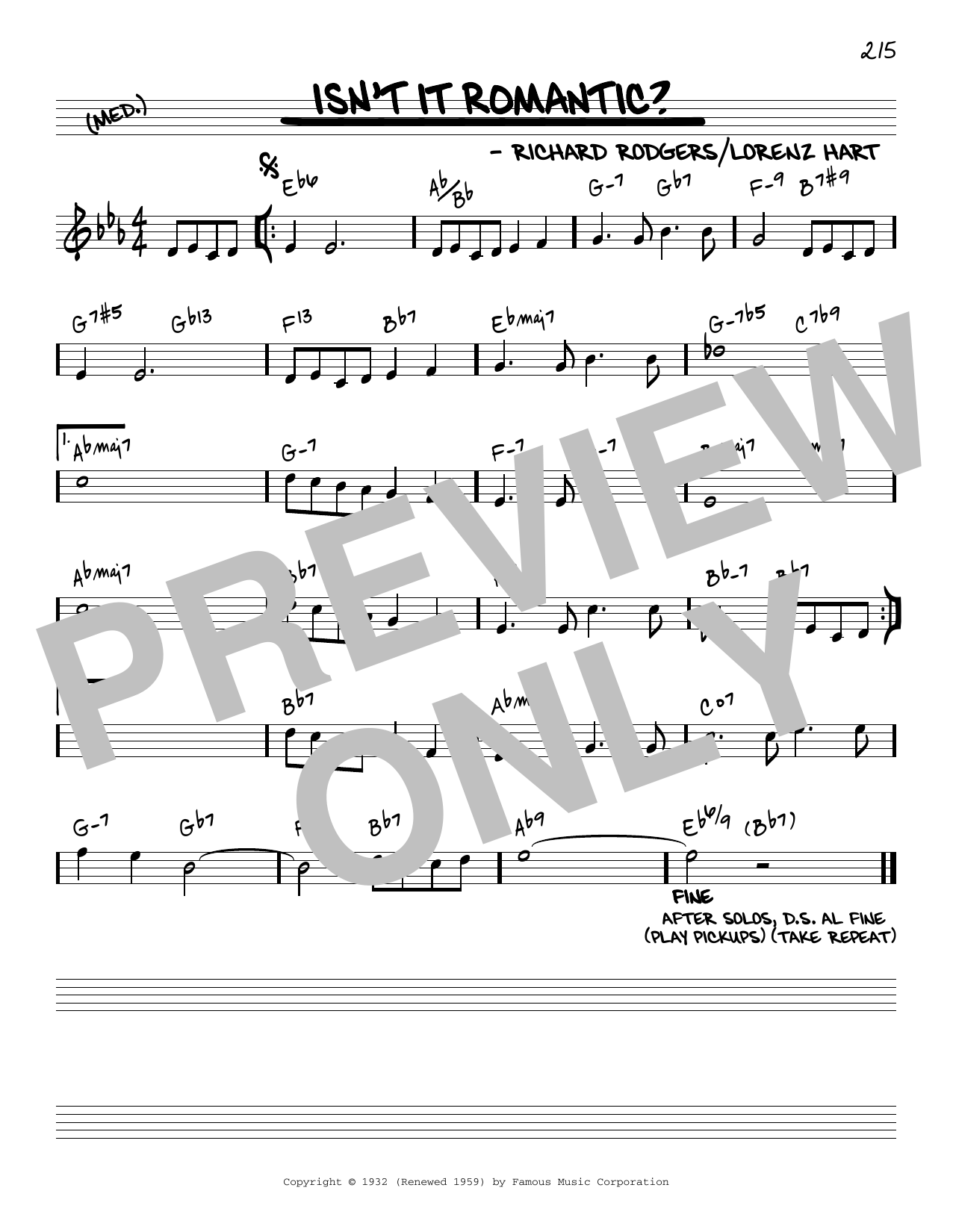 Rodgers & Hart Isn't It Romantic? [Reharmonized version] (from Love Me Tonight) (arr. Jack Grassel) Sheet Music Notes & Chords for Real Book – Melody & Chords - Download or Print PDF