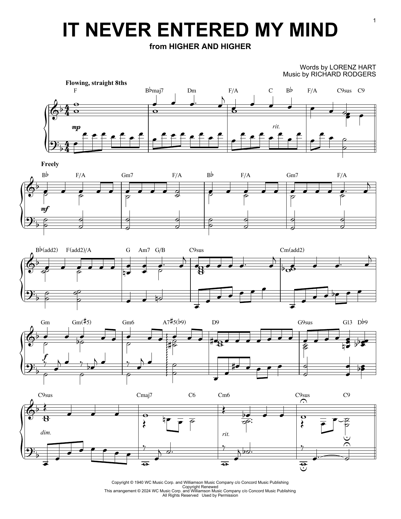 Rodgers & Hart It Never Entered My Mind (arr. Brent Edstrom) Sheet Music Notes & Chords for Piano Solo - Download or Print PDF