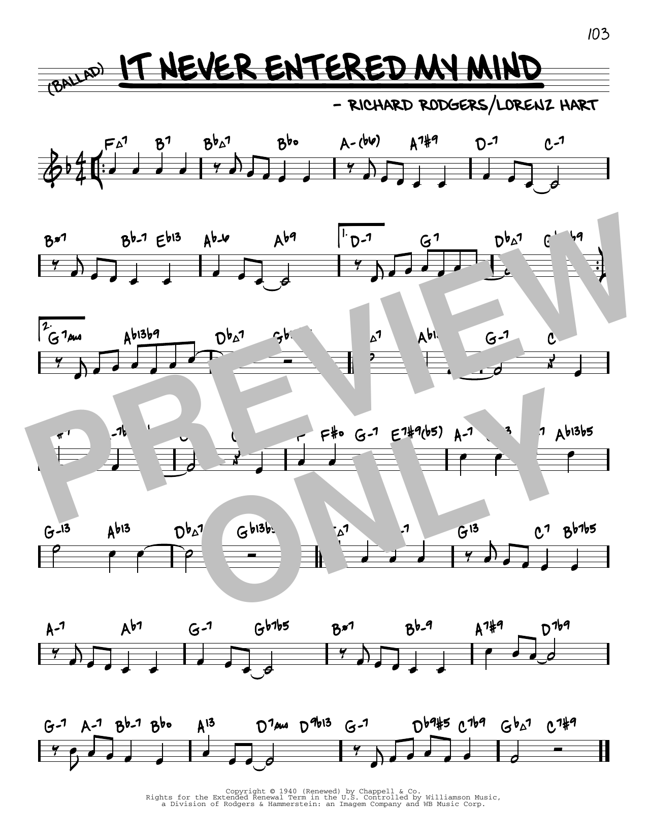 Rodgers & Hart It Never Entered My Mind (arr. David Hazeltine) Sheet Music Notes & Chords for Real Book – Enhanced Chords - Download or Print PDF
