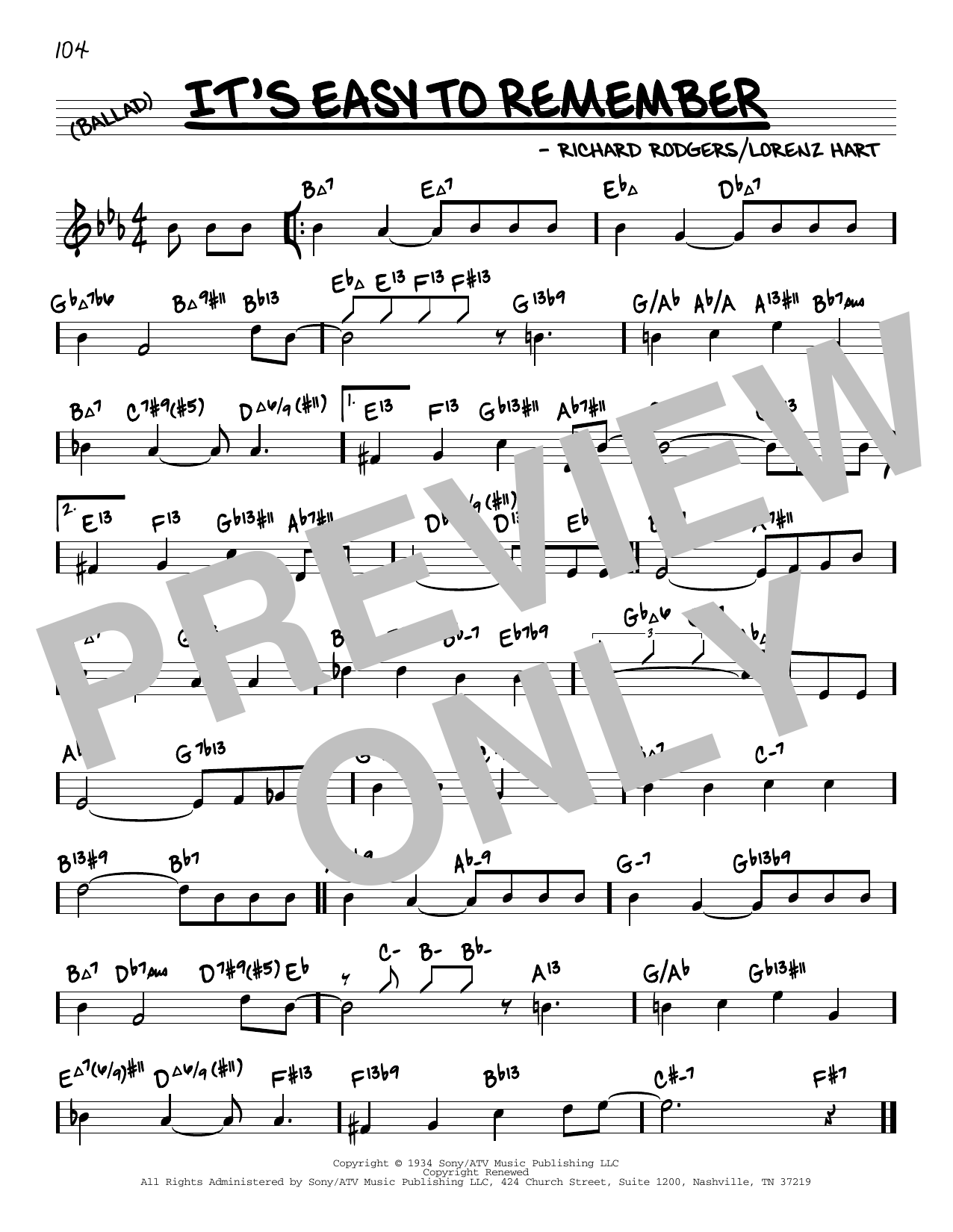 Rodgers & Hart It's Easy To Remember (arr. David Hazeltine) Sheet Music Notes & Chords for Real Book – Enhanced Chords - Download or Print PDF