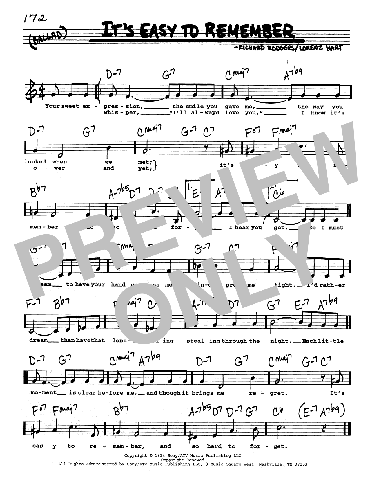 Rodgers & Hart It's Easy To Remember (Low Voice) Sheet Music Notes & Chords for Real Book – Melody, Lyrics & Chords - Download or Print PDF