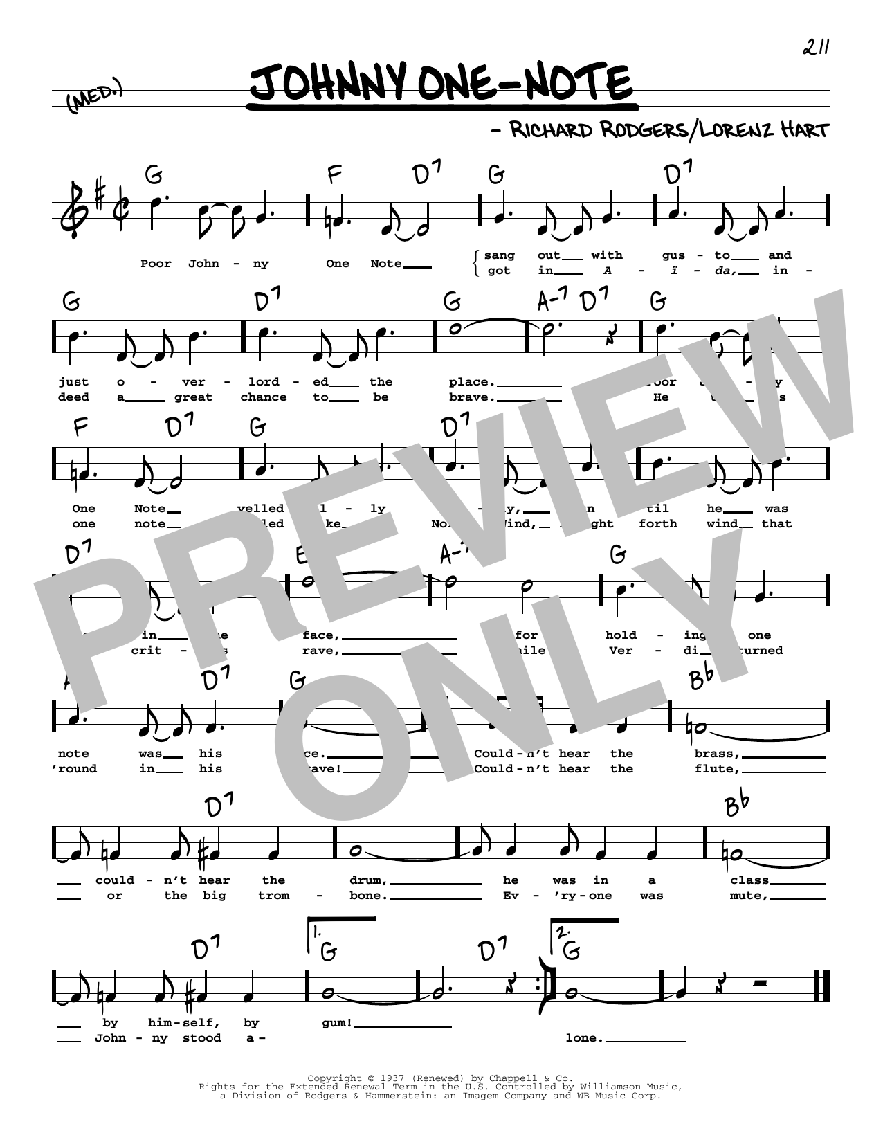Rodgers & Hart Johnny One-Note (High Voice) (from Babes In Arms) Sheet Music Notes & Chords for Real Book – Melody, Lyrics & Chords - Download or Print PDF