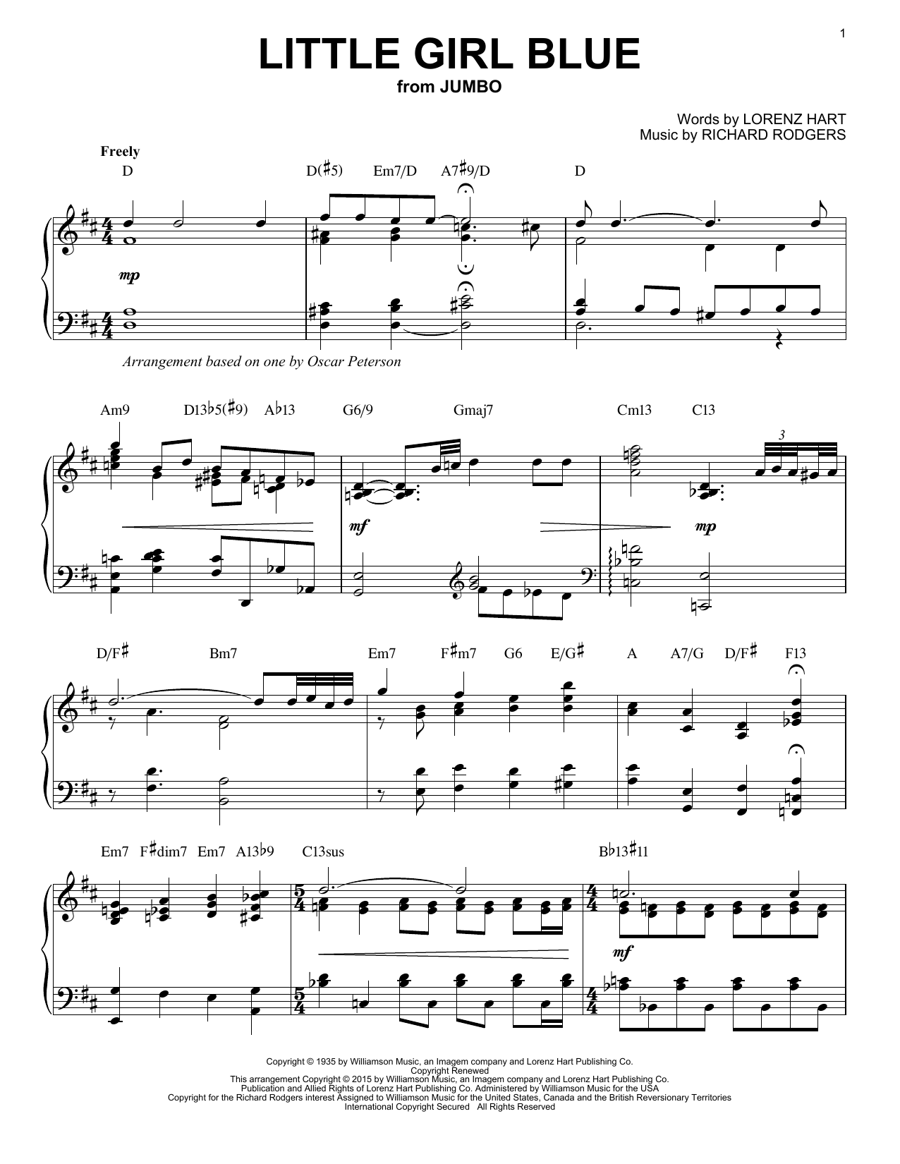 Rodgers & Hart Little Girl Blue [Jazz version] (arr. Brent Edstrom) Sheet Music Notes & Chords for Piano - Download or Print PDF