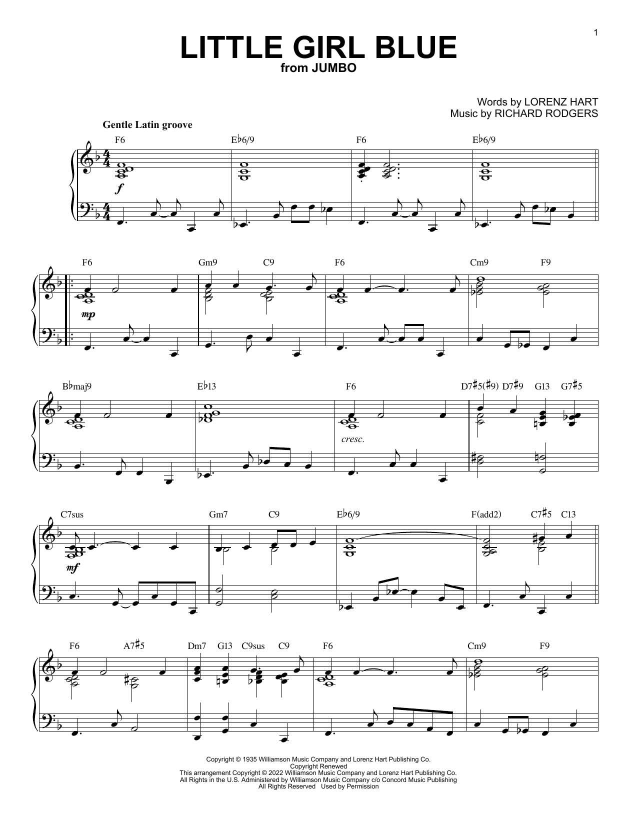 Rodgers & Hart Little Girl Blue [Jazz version] (from Jumbo) (arr. Brent Edstrom) Sheet Music Notes & Chords for Piano Solo - Download or Print PDF