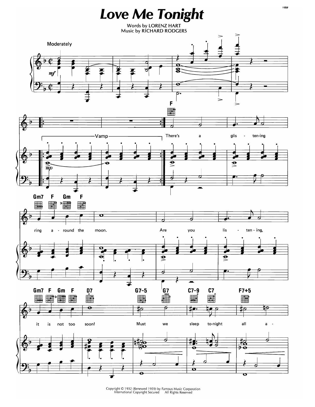 Rodgers & Hart Love Me Tonight Sheet Music Notes & Chords for Piano, Vocal & Guitar Chords (Right-Hand Melody) - Download or Print PDF