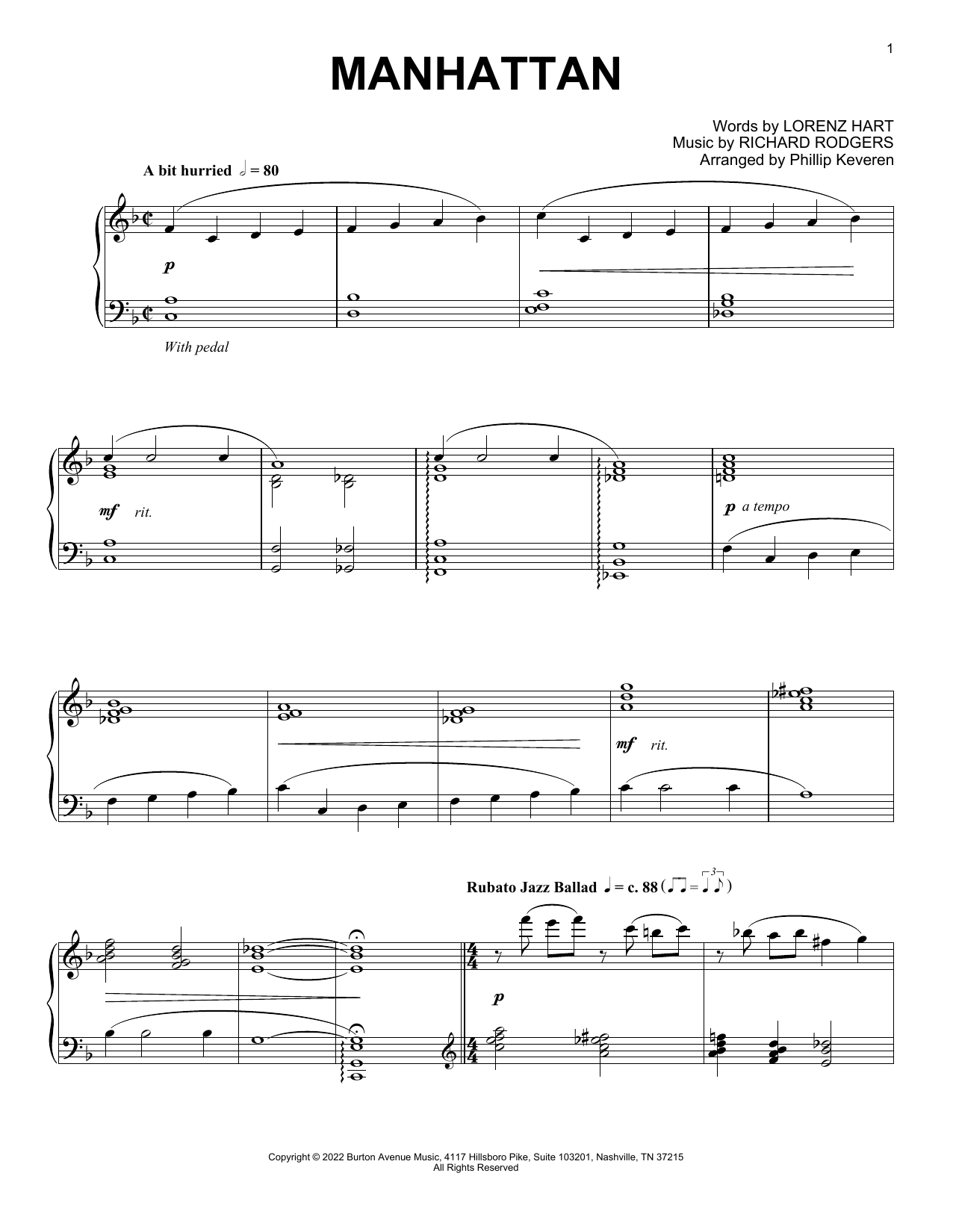 Rodgers & Hart Manhattan (arr. Phillip Keveren) Sheet Music Notes & Chords for Piano Solo - Download or Print PDF