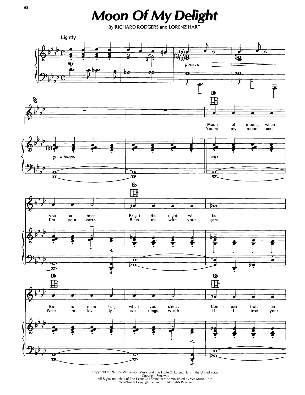 Rodgers & Hart Moon Of My Delight (from Chee-Chee) Sheet Music Notes & Chords for Piano, Vocal & Guitar Chords (Right-Hand Melody) - Download or Print PDF