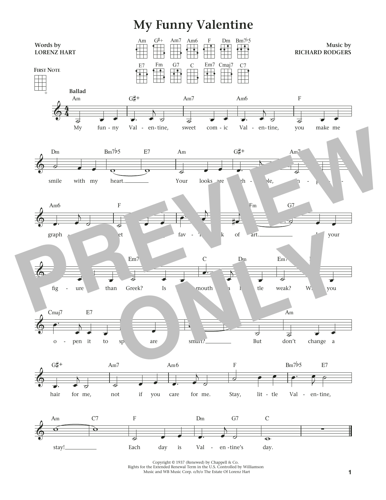 Rodgers & Hart My Funny Valentine (from The Daily Ukulele) (arr. Liz and Jim Beloff) Sheet Music Notes & Chords for Ukulele - Download or Print PDF Rodgers & Hart My Funny Valentine (from The Daily Ukulele) (arr. Liz and Jim Beloff) Sheet Music Notes & Chords for Ukulele - Download or Print PDF