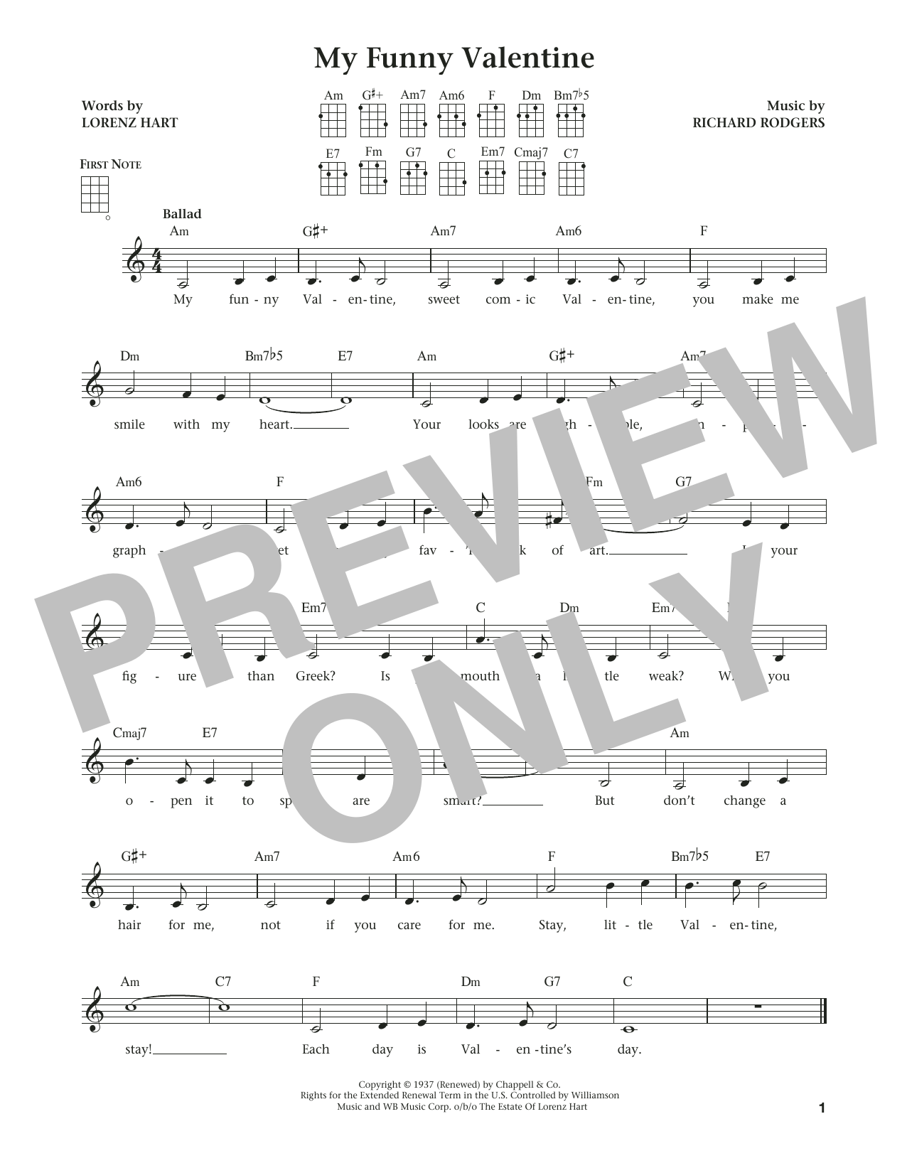 Rodgers & Hart My Funny Valentine (from The Daily Ukulele) (arr. Liz and Jim Beloff) Sheet Music Notes & Chords for Ukulele - Download or Print PDF