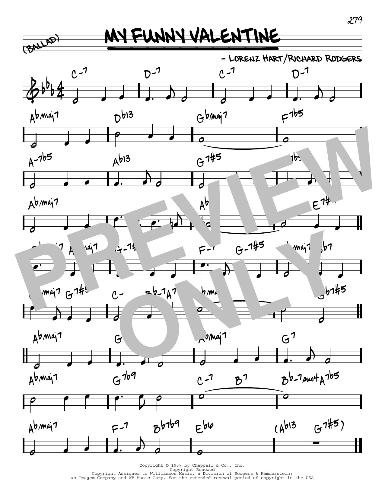 Rodgers & Hart My Funny Valentine [Reharmonized version] (from Babes In Arms) (arr. Jack Grassel) Sheet Music Notes & Chords for Real Book – Melody & Chords - Download or Print PDF