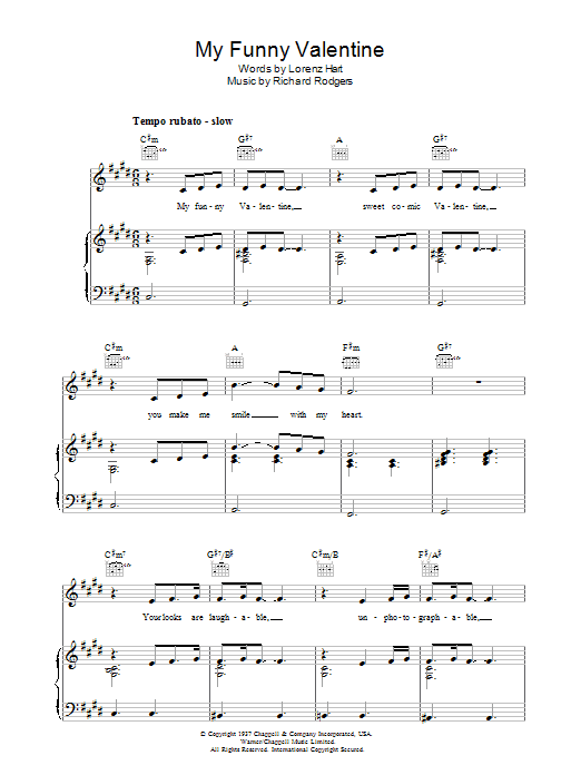 Rodgers & Hart My Funny Valentine Sheet Music Notes & Chords for Voice - Download or Print PDF