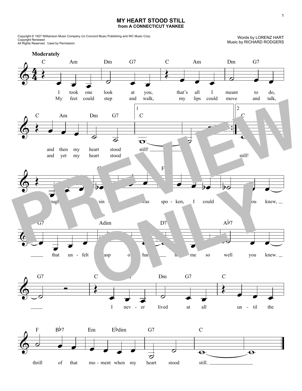 Rodgers & Hart My Heart Stood Still (from A Connecticut Yankee) Sheet Music Notes & Chords for Lead Sheet / Fake Book - Download or Print PDF