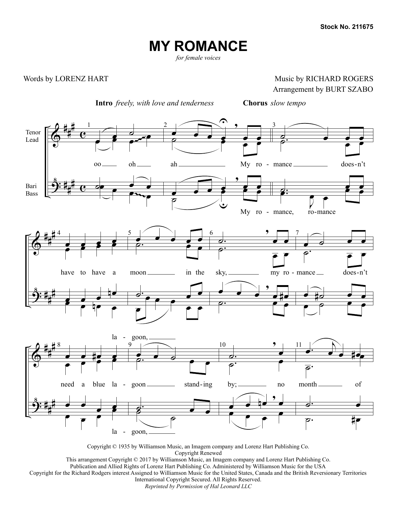 Rodgers & Hart My Romance (arr. Burt Szabo) Sheet Music Notes & Chords for SSA Choir - Download or Print PDF