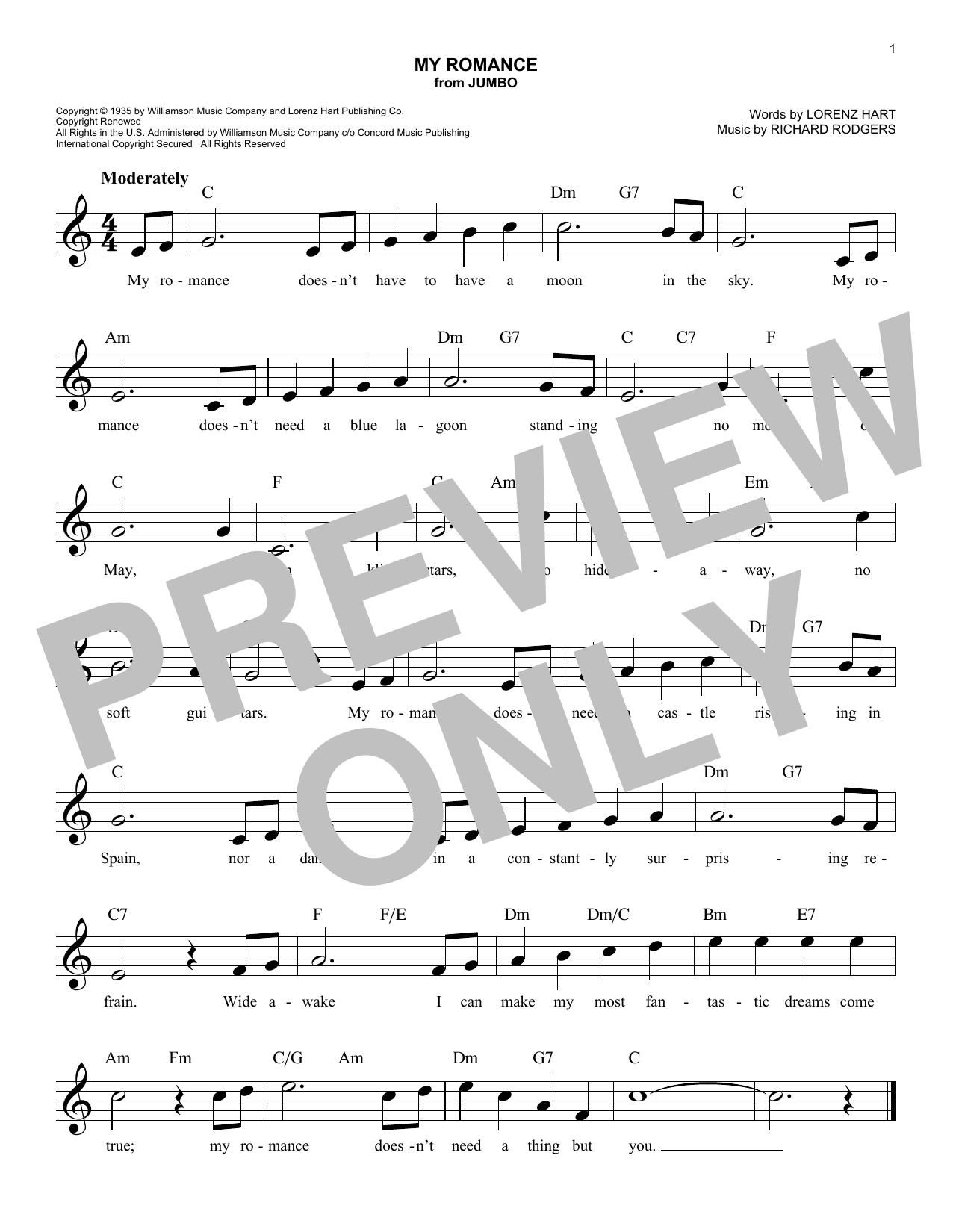 Rodgers & Hart My Romance (from Jumbo) Sheet Music Notes & Chords for Lead Sheet / Fake Book - Download or Print PDF