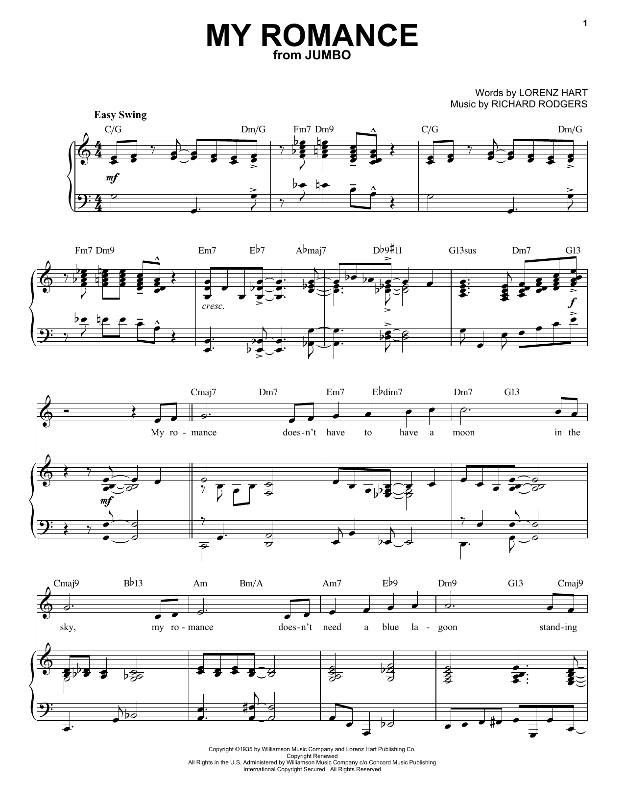 Rodgers & Hart My Romance [Jazz version] (from Jumbo) (arr. Brent Edstrom) Sheet Music Notes & Chords for Piano & Vocal - Download or Print PDF