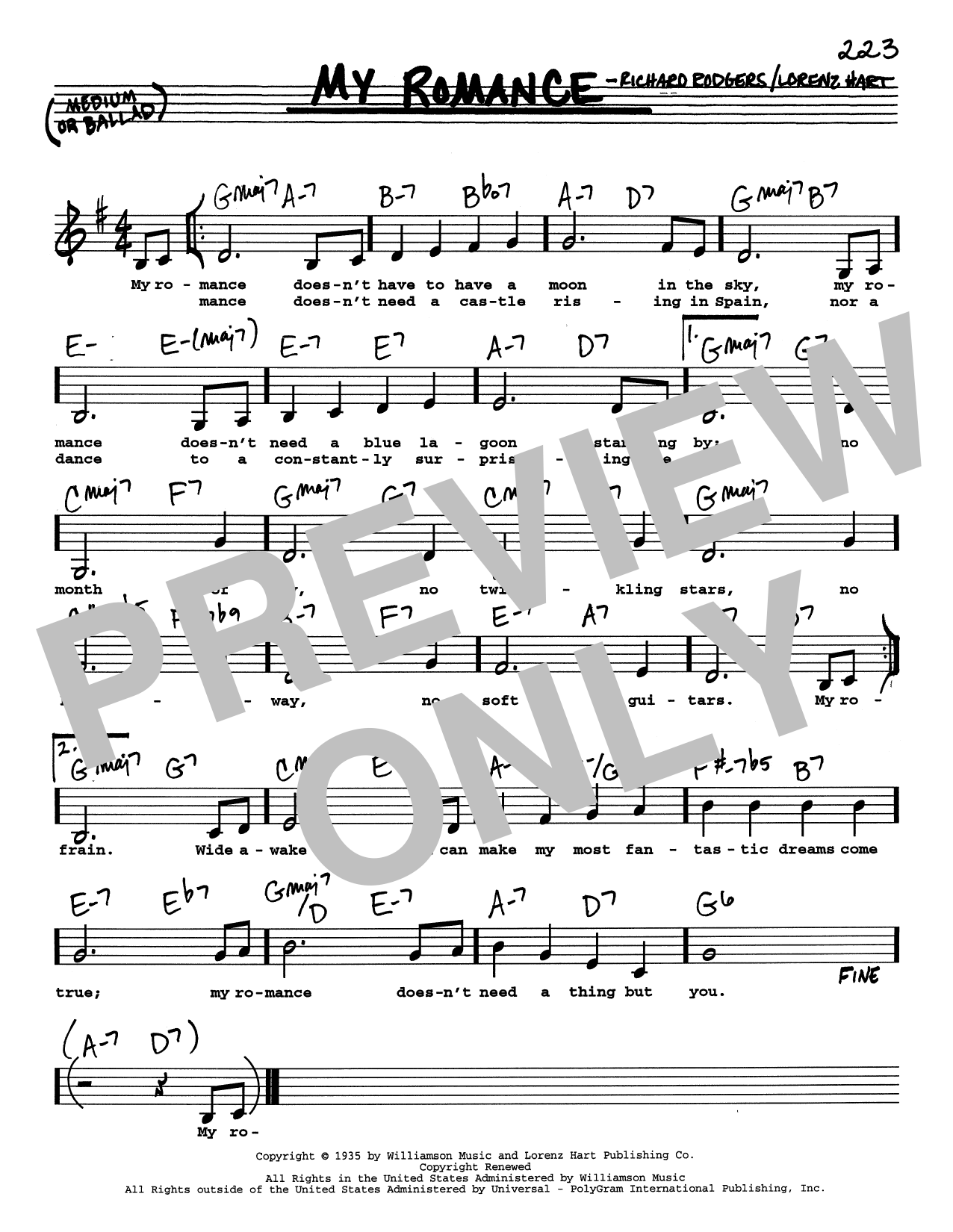 Rodgers & Hart My Romance (Low Voice) Sheet Music Notes & Chords for Real Book – Melody, Lyrics & Chords - Download or Print PDF