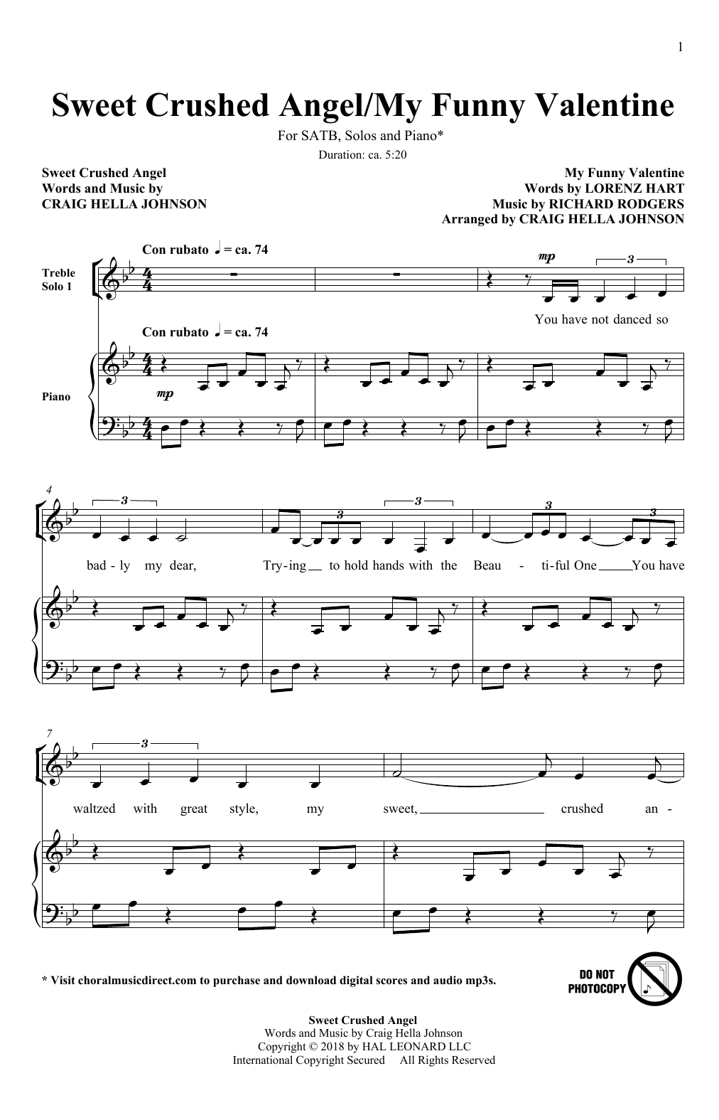 Rodgers & Hart Sweet Crushed Angel/My Funny Valentine (arr. Craig Hella Johnson) Sheet Music Notes & Chords for SATB Choir - Download or Print PDF