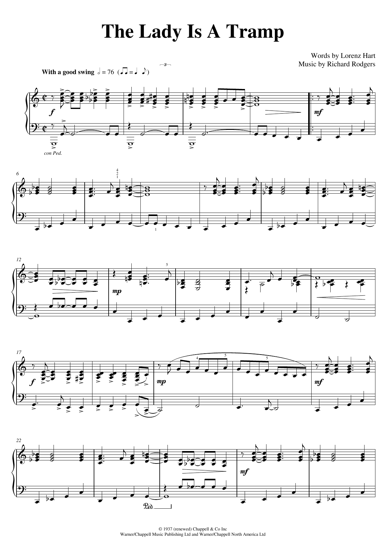 Rodgers & Hart The Lady Is A Tramp (arr. Pam Wedgwood) Sheet Music Notes & Chords for Piano Solo - Download or Print PDF