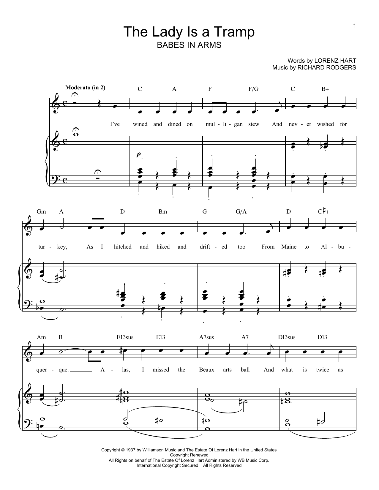 Rodgers & Hart The Lady Is A Tramp Sheet Music Notes & Chords for Piano - Download or Print PDF