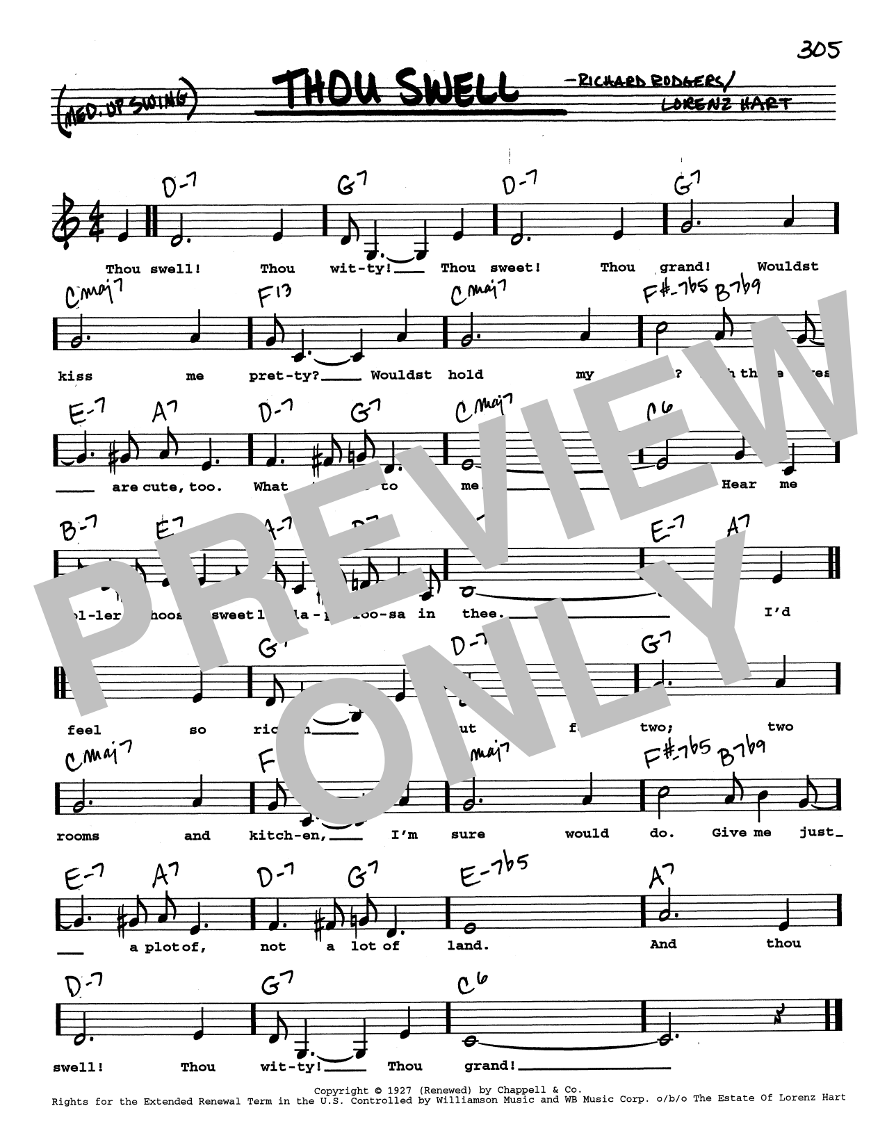 Rodgers & Hart Thou Swell (Low Voice) Sheet Music Notes & Chords for Real Book – Melody, Lyrics & Chords - Download or Print PDF