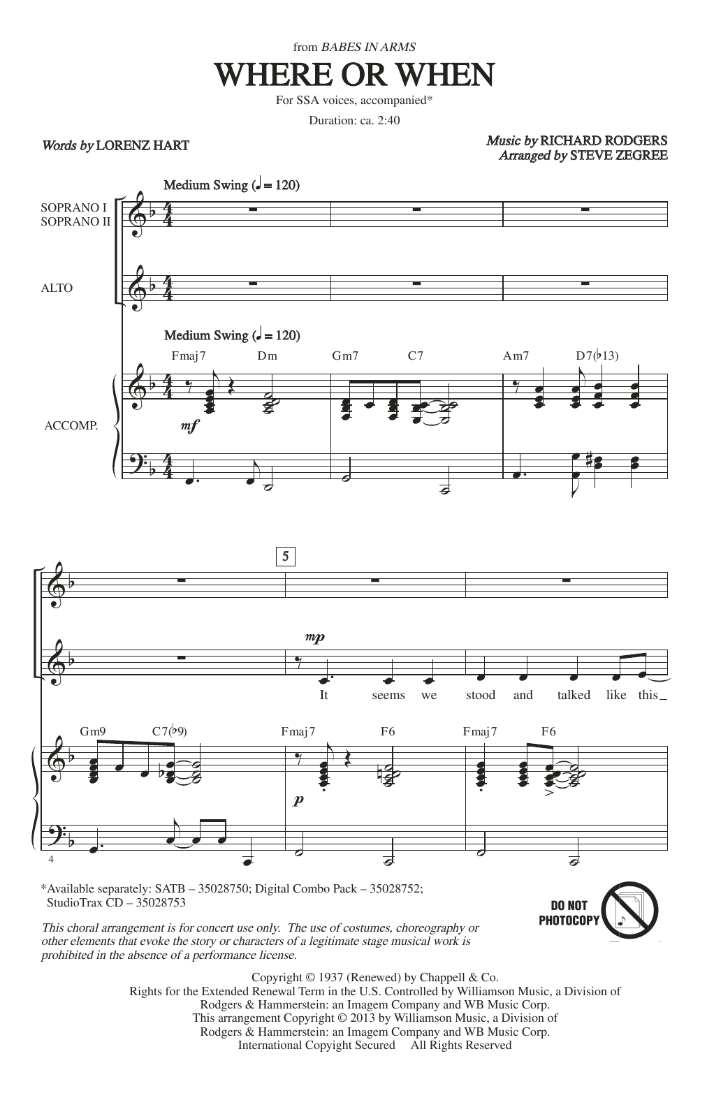 Rodgers & Hart Where Or When (from Babes In Arms) (arr. Steve Zegree) Sheet Music Notes & Chords for SATB Choir - Download or Print PDF