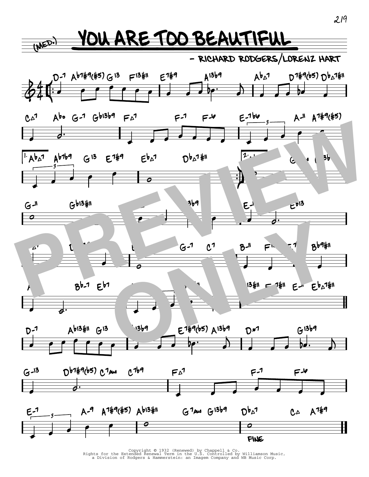 Rodgers & Hart You Are Too Beautiful (arr. David Hazeltine) Sheet Music Notes & Chords for Real Book – Enhanced Chords - Download or Print PDF