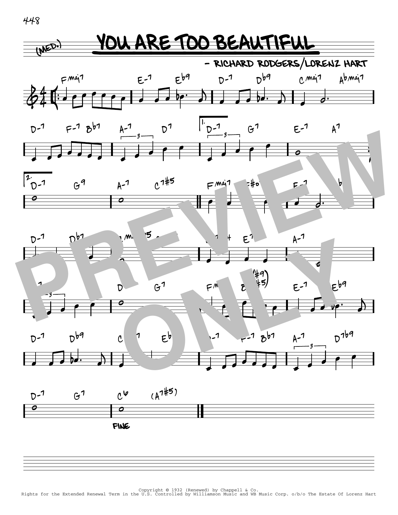 Rodgers & Hart You Are Too Beautiful [Reharmonized version] (arr. Jack Grassel) Sheet Music Notes & Chords for Real Book – Melody & Chords - Download or Print PDF