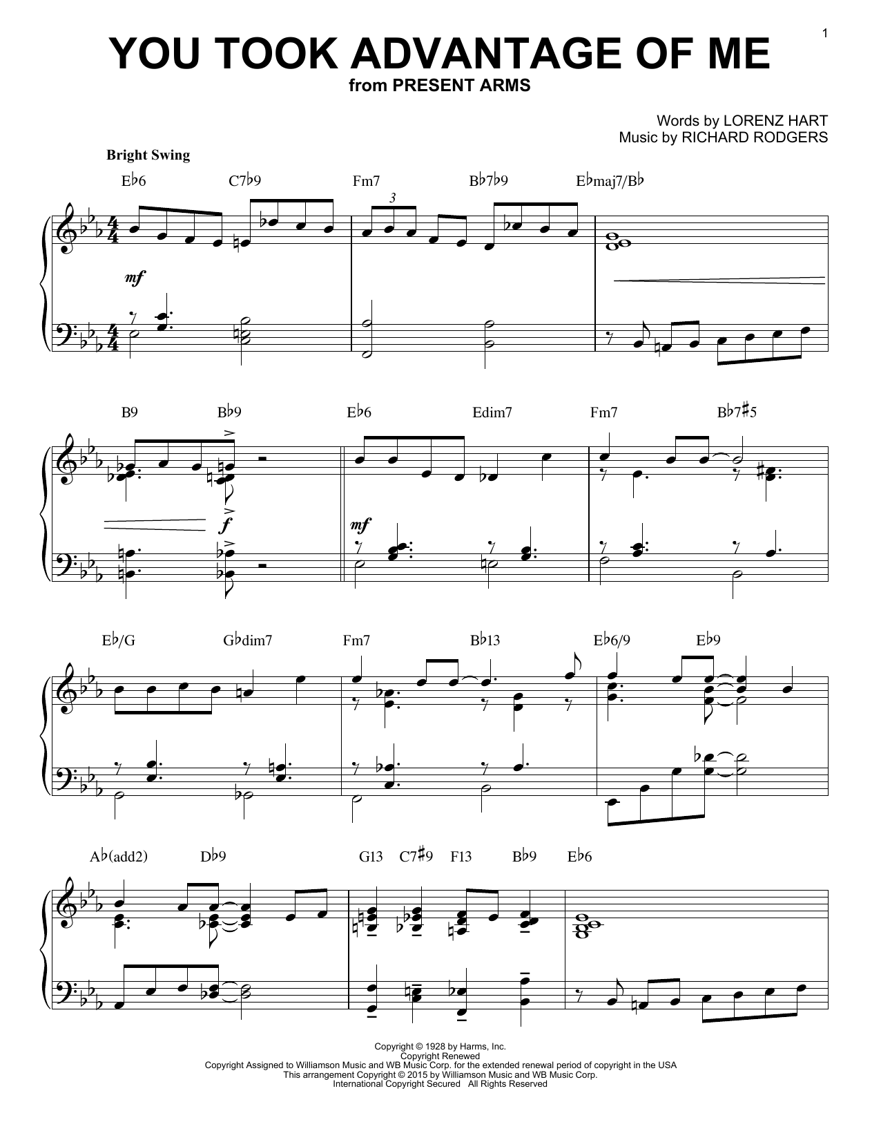 Rodgers & Hart You Took Advantage Of Me [Jazz version] (arr. Brent Edstrom) Sheet Music Notes & Chords for Piano - Download or Print PDF