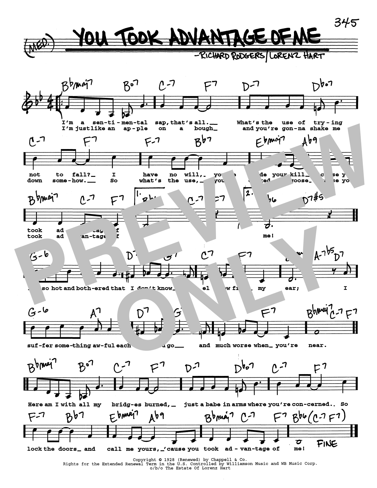 Rodgers & Hart You Took Advantage Of Me (Low Voice) Sheet Music Notes & Chords for Real Book – Melody, Lyrics & Chords - Download or Print PDF