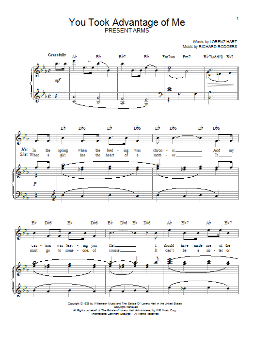 Rodgers & Hart You Took Advantage Of Me Sheet Music Notes & Chords for Real Book - Melody & Chords - Eb Instruments - Download or Print PDF