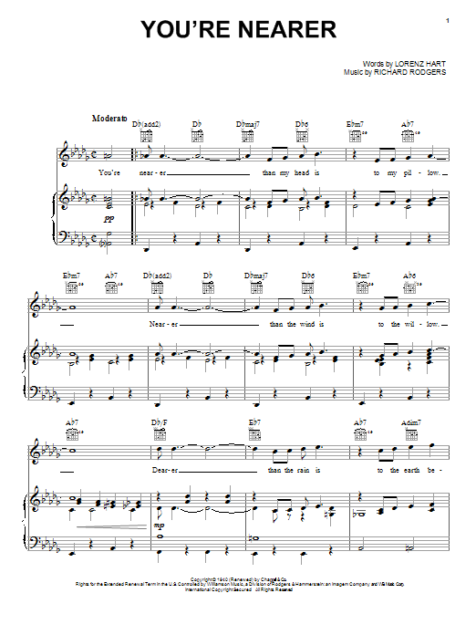 Rodgers & Hart You're Nearer Sheet Music Notes & Chords for Piano, Vocal & Guitar (Right-Hand Melody) - Download or Print PDF