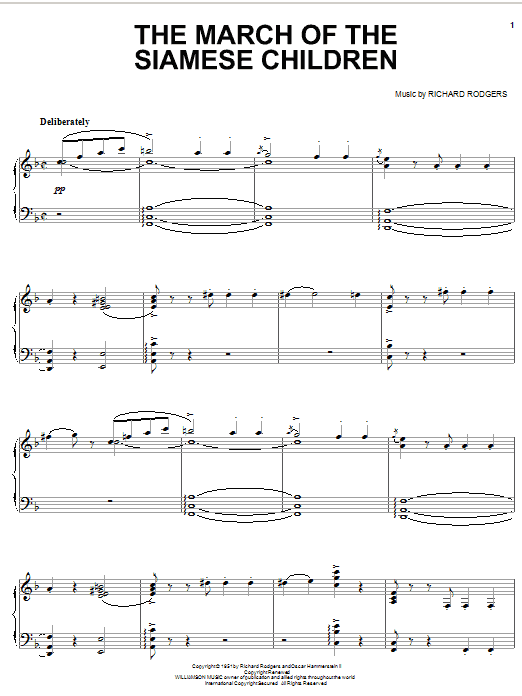 Hammerstein, Rodgers & The March Of The Siamese Children Sheet Music Notes & Chords for Piano, Vocal & Guitar (Right-Hand Melody) - Download or Print PDF