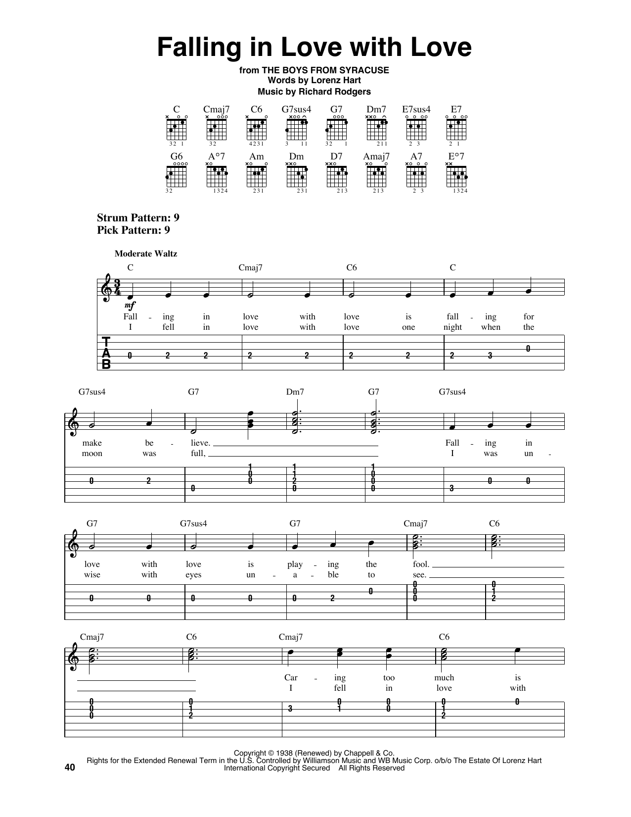 Rodgers & Hart Falling In Love With Love (from The Boys From Syracuse) Sheet Music Notes & Chords for Easy Guitar Tab - Download or Print PDF