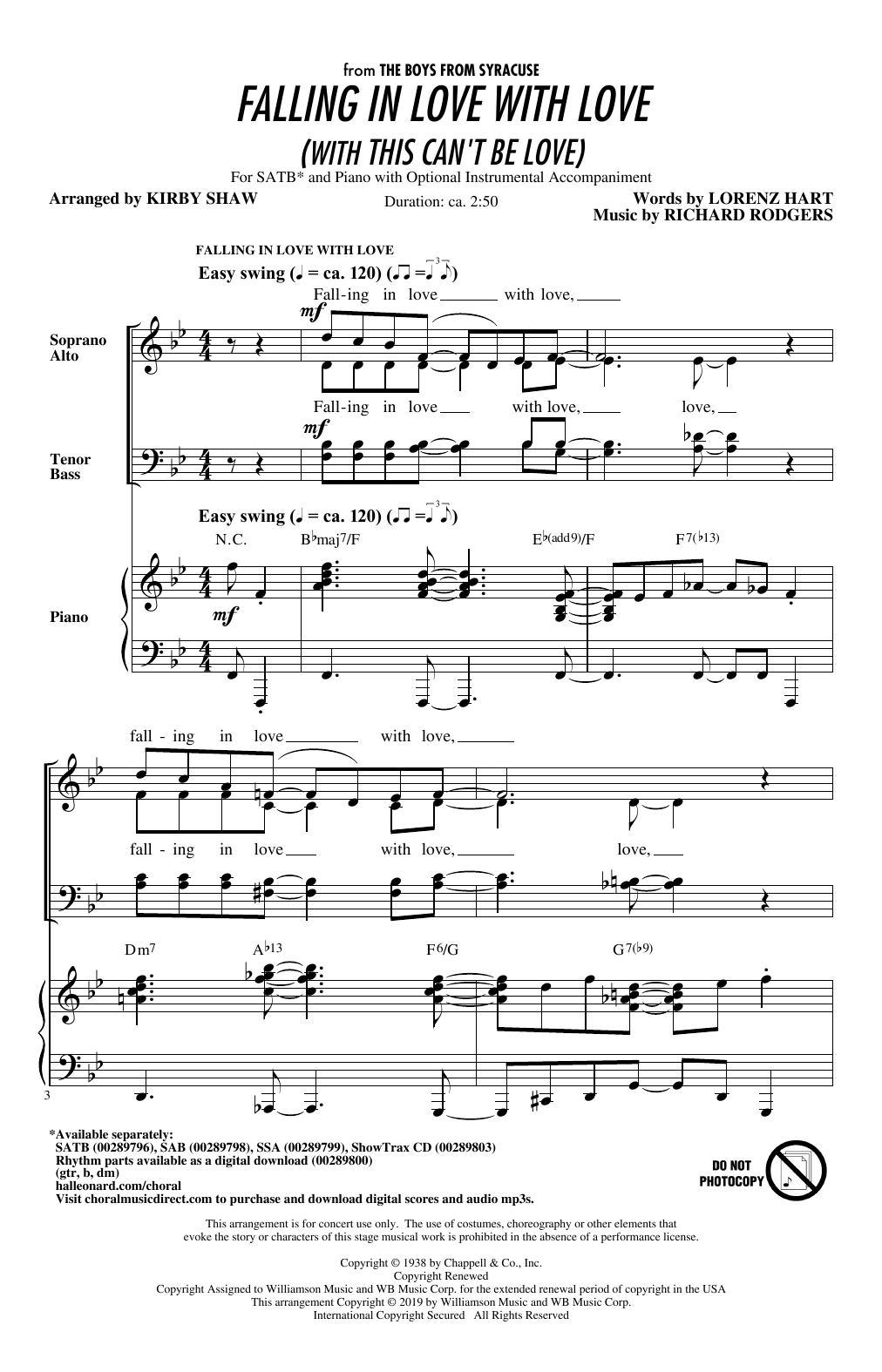 Rodgers & Hart Falling In Love With Love (with This Can't Be Love) (arr. Kirby Shaw) Sheet Music Notes & Chords for SATB Choir - Download or Print PDF
