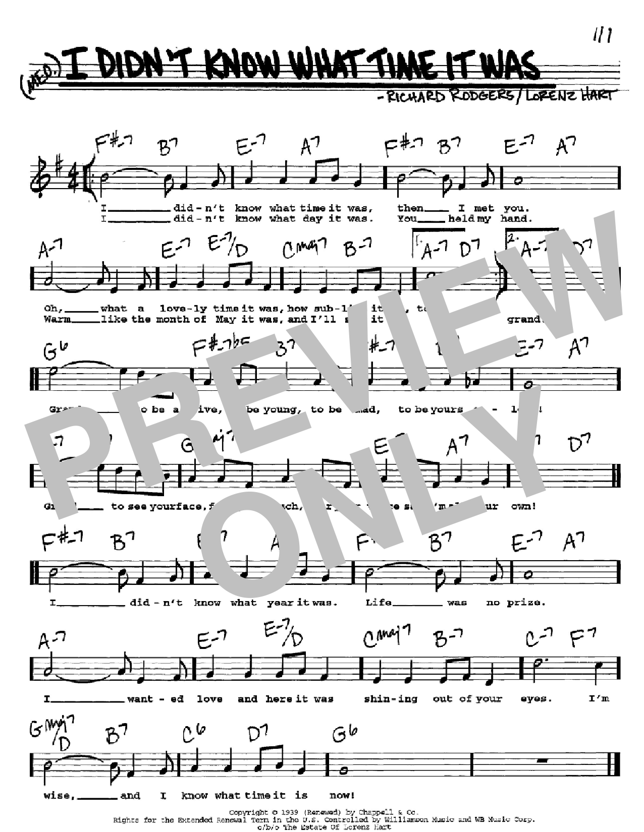 Rodgers & Hart I Didn't Know What Time It Was Sheet Music Notes & Chords for Piano, Vocal & Guitar (Right-Hand Melody) - Download or Print PDF