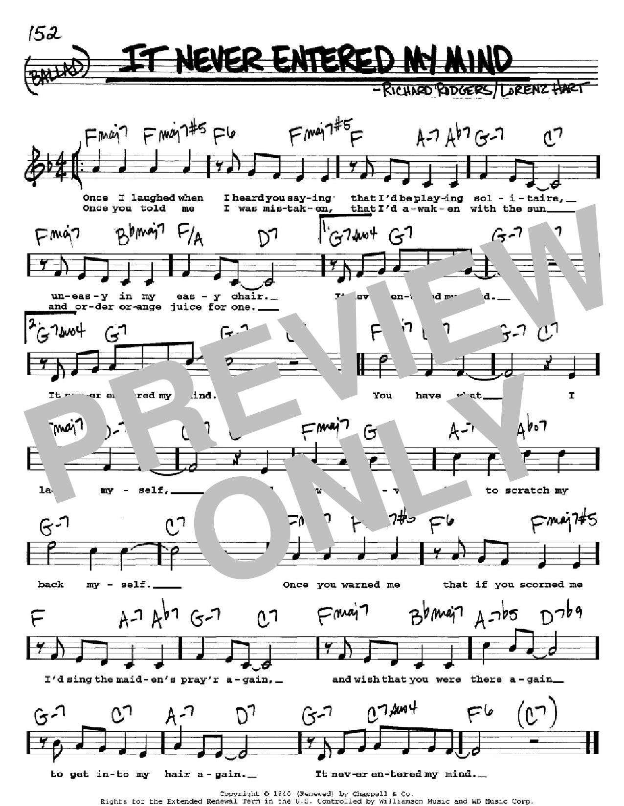 Rodgers & Hart It Never Entered My Mind Sheet Music Notes & Chords for Real Book - Melody, Lyrics & Chords - C Instruments - Download or Print PDF