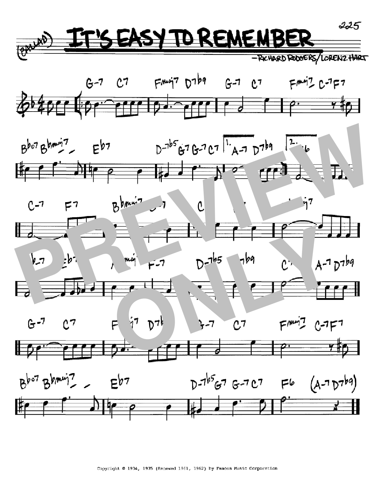 Rodgers & Hart It's Easy To Remember Sheet Music Notes & Chords for Real Book - Melody & Chords - Bb Instruments - Download or Print PDF