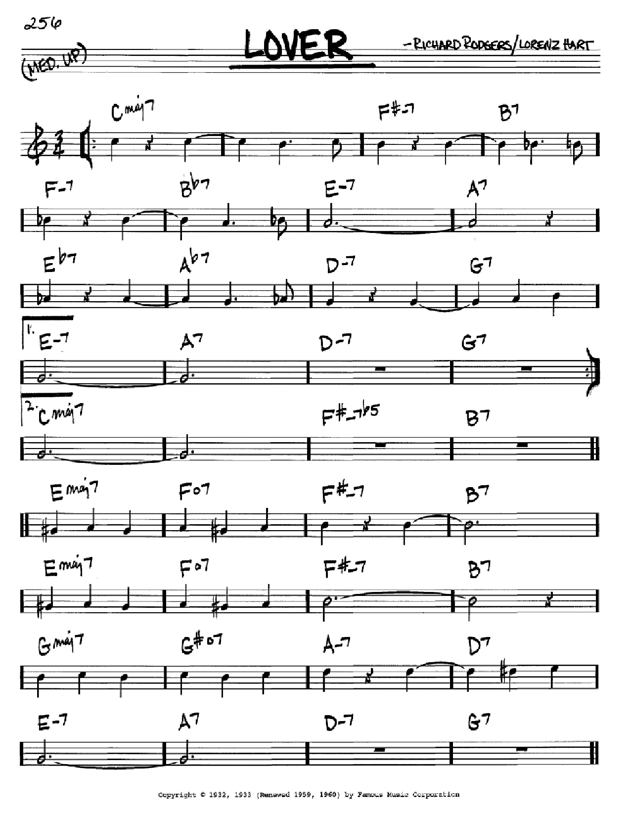 Rodgers & Hart Lover Sheet Music Notes & Chords for Real Book - Melody & Chords - C Instruments - Download or Print PDF