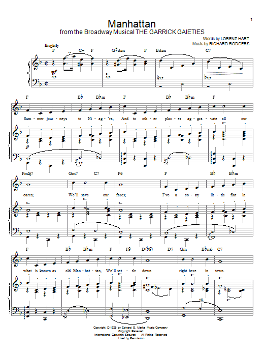 Rodgers & Hart Manhattan Sheet Music Notes & Chords for Piano & Vocal - Download or Print PDF