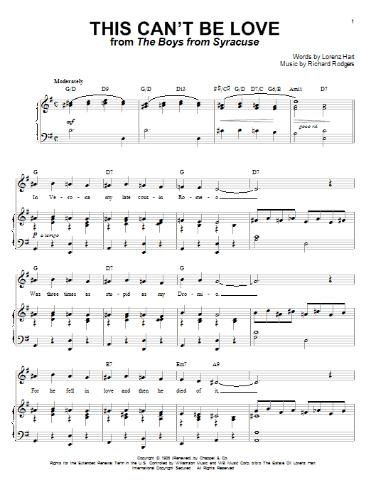 Rodgers & Hart This Can't Be Love Sheet Music Notes & Chords for Piano, Vocal & Guitar (Right-Hand Melody) - Download or Print PDF