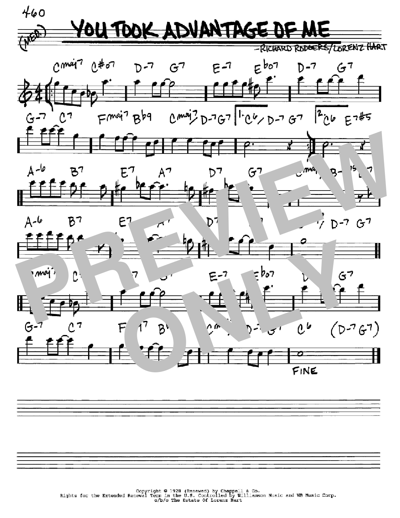 Rodgers & Hart You Took Advantage Of Me Sheet Music Notes & Chords for Real Book - Melody & Chords - Eb Instruments - Download or Print PDF