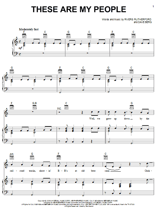 Rodney Atkins These Are My People Sheet Music Notes & Chords for Piano, Vocal & Guitar (Right-Hand Melody) - Download or Print PDF