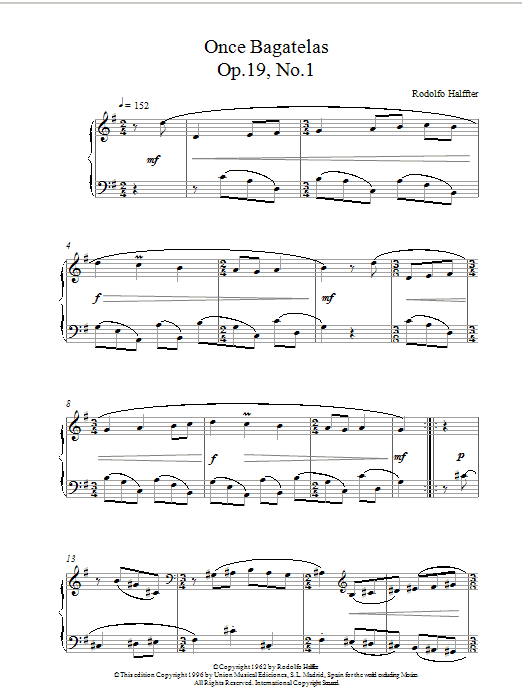 Rodolfo Halffter Once Bagatelas Op19 No1 Sheet Music Notes & Chords for Piano - Download or Print PDF